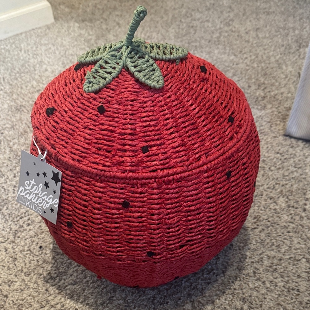 Strawberry Kids Red Woven Storage Basket